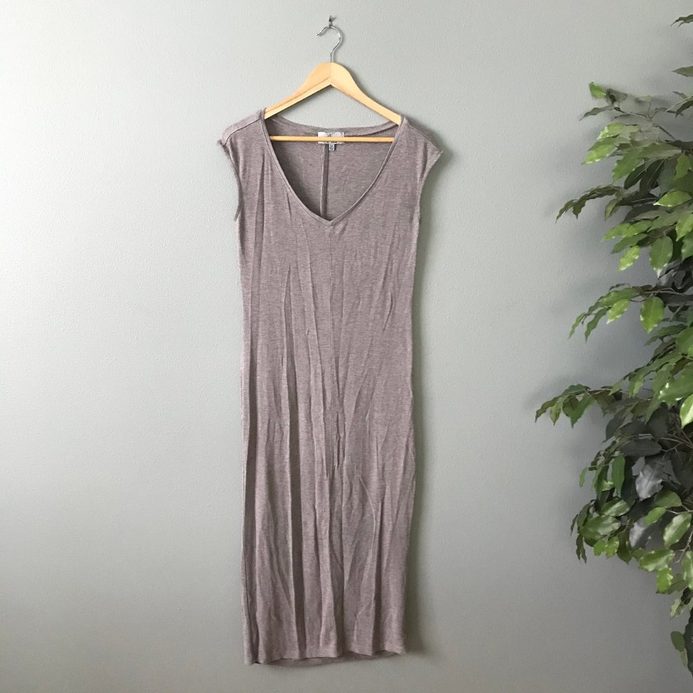 JOAN VASS V-Neck Midi or Maxi Dress Grey GUC | XS